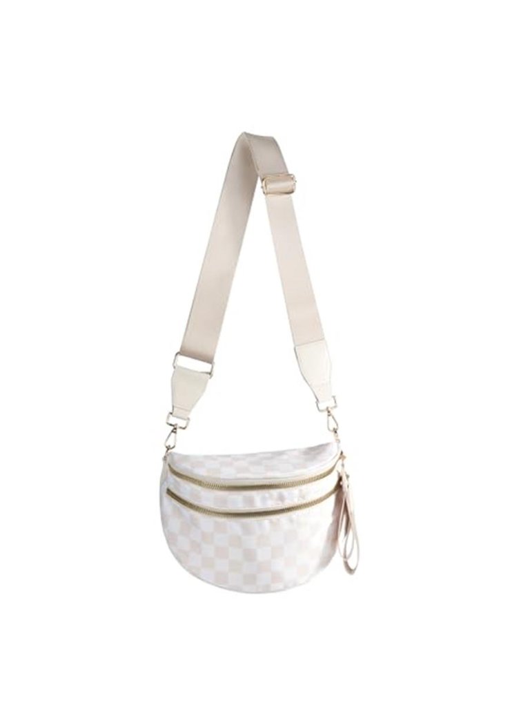 Checkered Nylon Crossbody Bag Bum Bag Fanny Pack Beige Plaid Purse Womens
